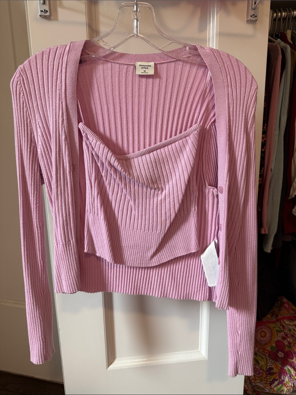 Abercrombie & Fitch Light Pink Ribbed Knit Cami and Cardigan Set